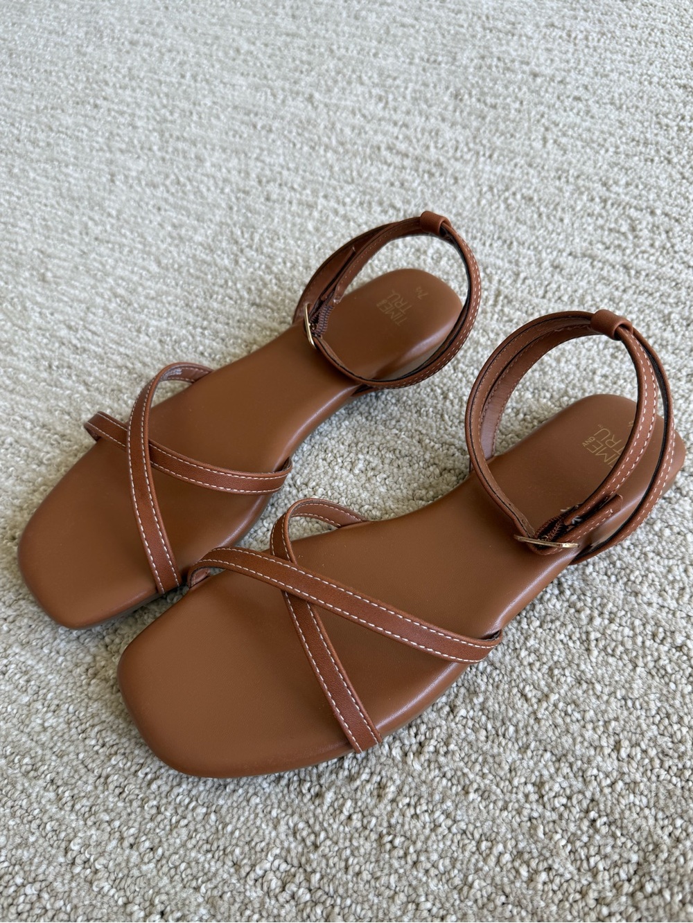 Women's Brown Strappy Ankle-Wrap Sandals Time and Tru Walmart